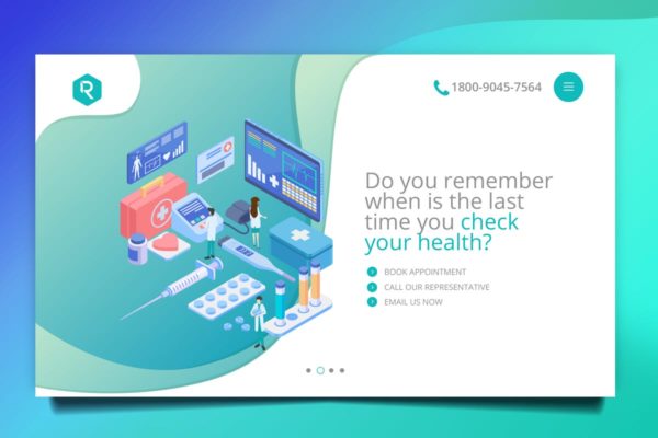 医疗机构插画背景网站Header设计模板素材v01 Medical Web Header PSD And Vector Template Vol. 01