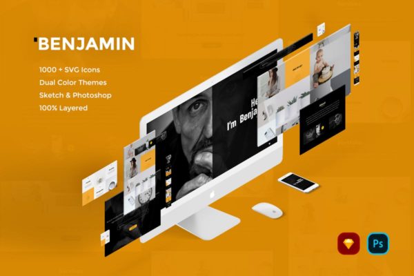 简约创意网站UI设计模板素材[PSD&Sketch] Benjamin Creative Website UI Kit