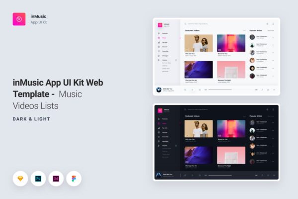 音乐网站在线音乐视频列表UI设计模板素材 inMusic App UI Kit Web Template – Music Videos
