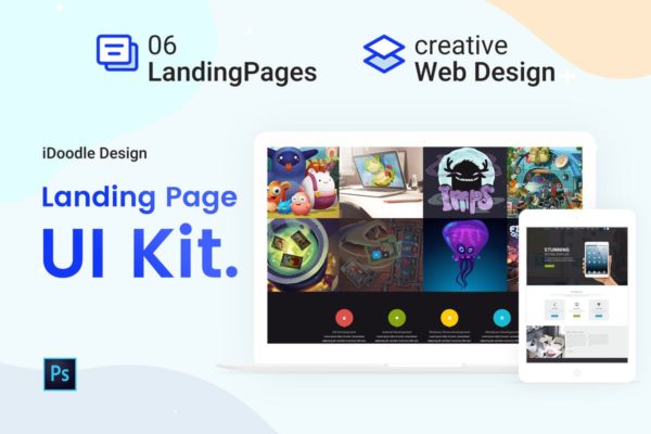 互联网创意产品网站着陆页设计模板素材 UI Kits Landing Pages & Web design Template