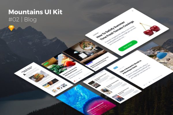 博客新闻资讯类网站UI设计套件模板素材 Mountains UI Kits | Blog