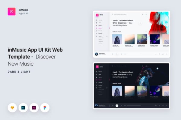 在线音乐音乐视频封面界面设计模板素材 inMusic App UI Kit Web Template – Discover