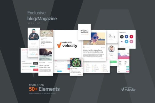 杂志类博客网站设计UI设计套件模板素材 Velocity Bloggers Web UI Kit