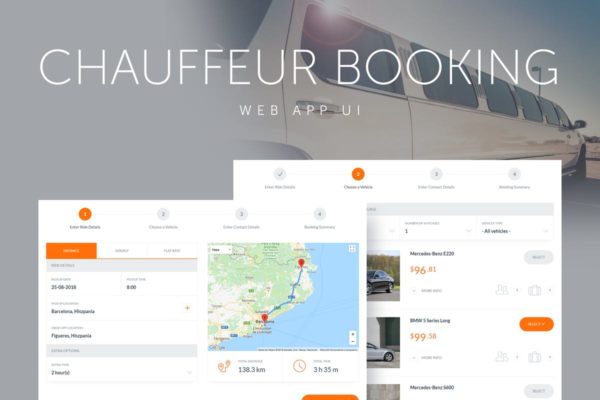 网约车滴滴出行类手机APP应用UI设计套件模板素材 Chauffeur Booking System Web App UI