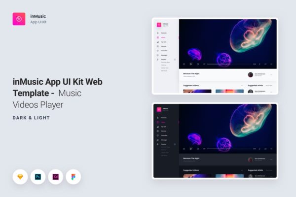 音乐网站在线视频播放器UI设计模板素材 inMusic App UI Kit Web Template – Video Player