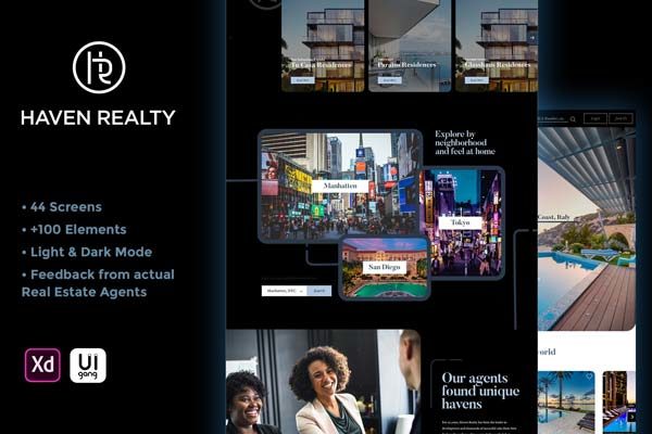 第一素材下午茶：一流的房地产平台网站 UI KIT 模板文件 [XD]