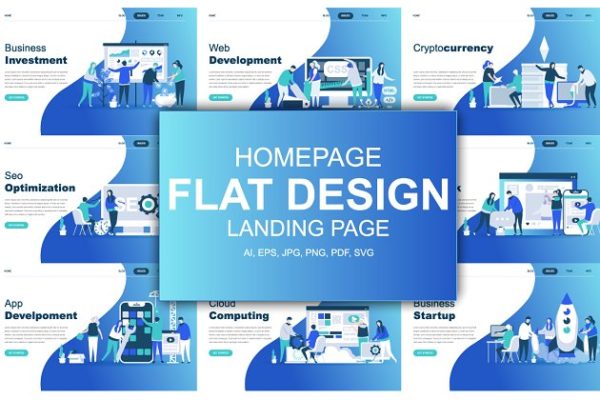 现代化平面设计落地页模板设计 Flat Design Landing Page Templates