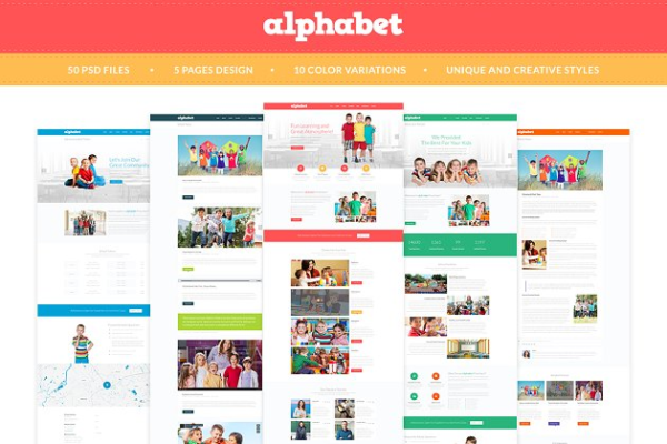 教育机构网站设计PSD分层设计模板素材 Alphabet – Education PSD Templates