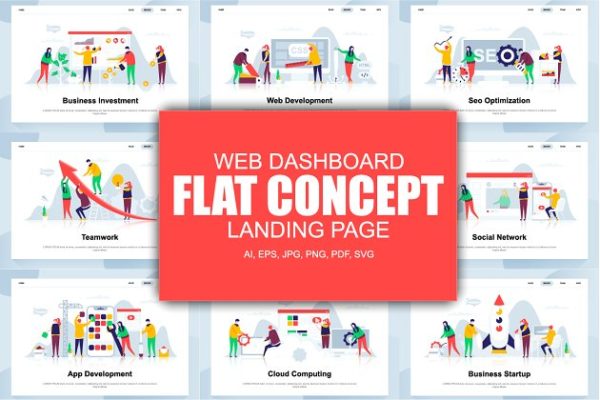 现代化扁平设计理念Web仪表盘登录页面模板设计素材精选设计素材精选 Landing Page Templates