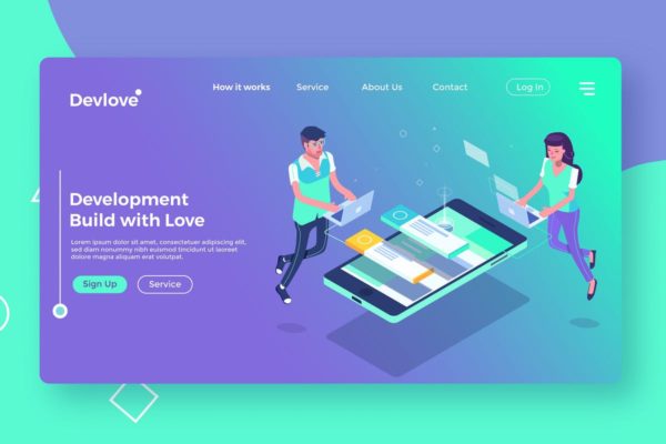 软件应用开发主题着陆页插画设计模板素材 Software Developer – Landing Page Illustration