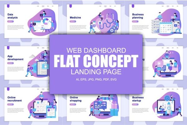扁平概念ui界面设计套件 Landing Page Templates