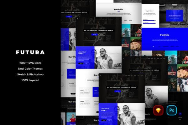 简约创意网站设计UI设计套件模板素材 Futura Creative Website UI Kit