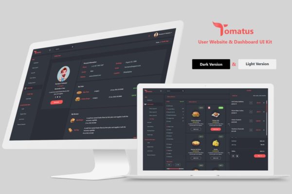 餐厅用户界面订餐系统UI设计套件模板素材 Tomatus-Restaurant User Website & Dashboard UI Kit