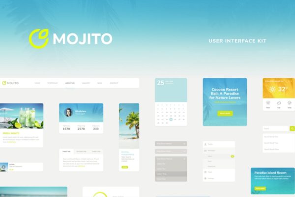 简约清新风网站用户界面UI设计套件模板素材 Mojito UI Kit