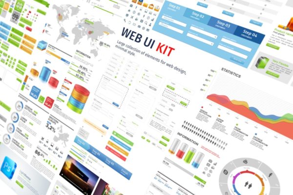 网站信息图表数据呈现UI设计模板素材 WEB GUI KIT