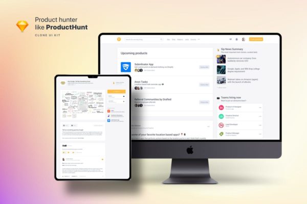 类ProductHunt购物社交网站设计模板素材 Clone UI Kit – Product hunter like ProductHunt