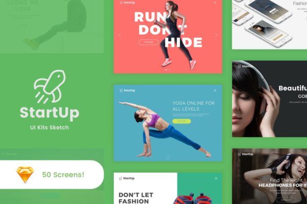 创意互联网项目网站UI设计模板素材 Startup – UI Kit for Sketch