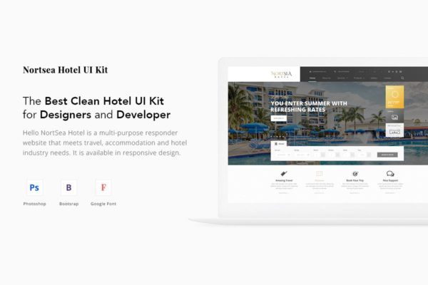 酒店品牌网站建设UI设计模板素材 Perfect Hotel UI Kit ( Responsive )