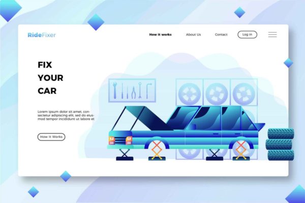 新概念汽车维修服务网站Banner&着陆页设计模板素材 Car Workshop – Banner and Landing Page