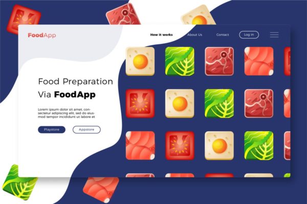 食物烹饪主题网站Banner&落地页模板设计 Foodapp – Banner & Landing Page