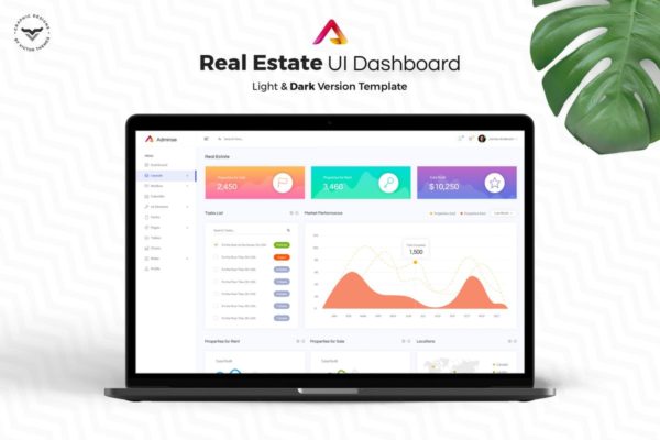 房地产销售中介网站后台仪表盘UI设计套件模板素材 Real Estate Admin Dashboard UI Kit
