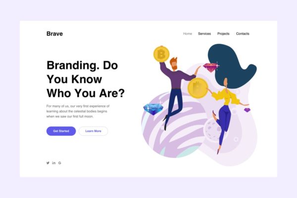 加密货币比特币概念插画落地页模板设计 Bitcoins Landing Page Illustration