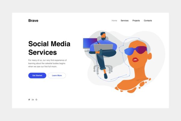 社交媒体概念插画网站落地页模板设计 Vector Drawing Landing Page Illustration