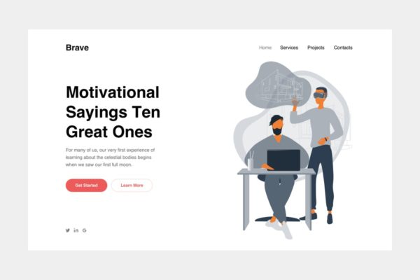 VR虚拟现实概念插画网站落地页模板设计 Аrchitects Landing Page Illustration