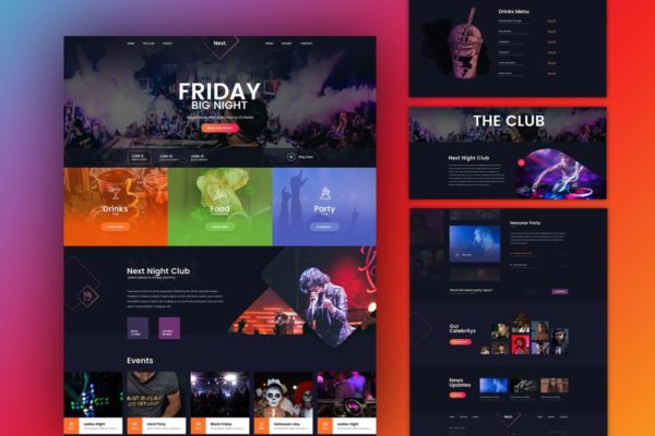 DJ音乐俱乐部夜场网站设计PSD分层设计模板素材 Friday Night DJ Club Music Party Celerity Template