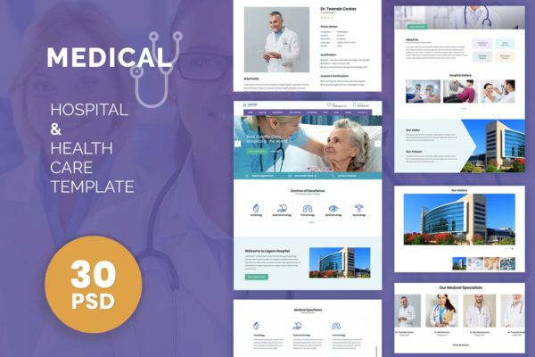 治疗研究所医院网站PSD分层设计模板素材 Medical: Treatment Institute Hospital PSD Template