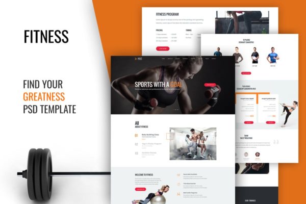 健身俱乐部官网网站设计PSD分层设计模板素材 Fitness Gym Body Building Club PSD Template