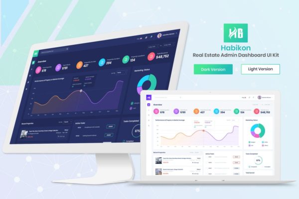 房地产中介销售管理后台仪表盘UI设计套件模板素材 Habikon – Real Estate Admin Dashboard Ui Kit