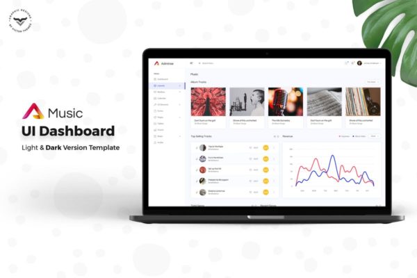 在线音乐播放网站/APP应用后台管理仪表盘UI设计套件模板素材 Music Admin Dashboard UI Kit