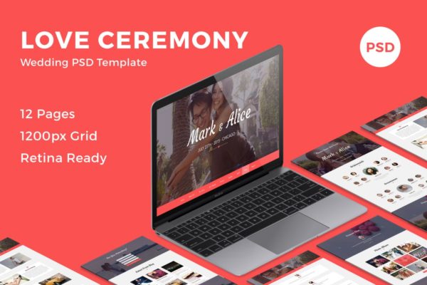 婚礼婚庆策划网站爱情日记网站设计PSD分层设计模板素材 Love Ceremony – Wedding PSD Template