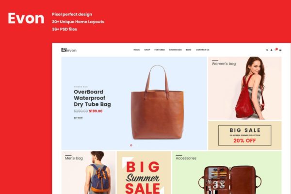 时尚箱包品牌电商网站PSD分层设计模板素材 Evon – eCommerce PSD Template