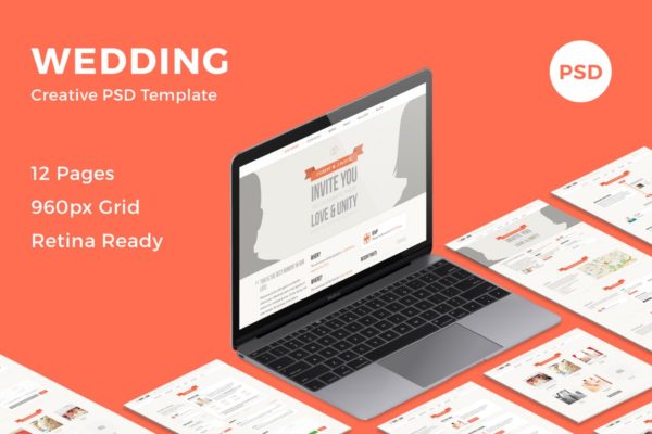 婚礼婚庆策划服务企业网站创意设计PSD分层设计模板素材 Wedding – Creative PSD Template
