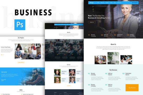 商业咨询机构网站设计PSD分层设计模板素材 Business Consulting Agency PSD Template