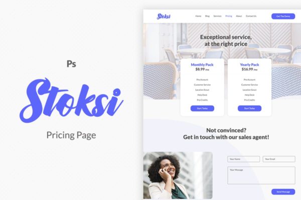 在线服务套餐价格表单UI设计模板素材 Stoksi Pricing Page