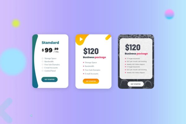 商业网站价格表单设计UI设计模板素材 Business Pricing Table UX Template PSD