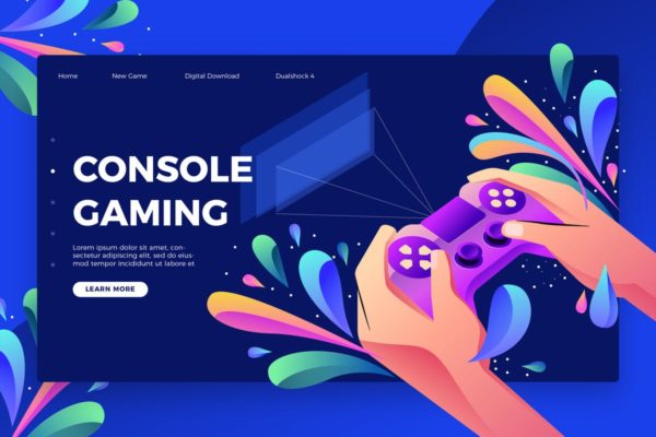 游戏设备＆硬件概念插画网站Banner＆落地页模板设计 Console Gaming – Banner & Landing Page