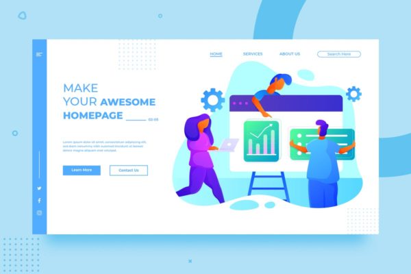 团队协作概念插画网站主页设计模板素材 SRTP – Teamwork Banner Homepage.03