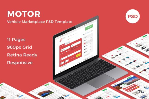 汽车在线交易市场网站设计PSD分层设计模板素材 Motor – Vehicle Marketplace PSD Template
