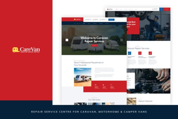 汽车修理业务网站设计PSD分层设计模板素材 Carevan – Repair Centre for Caravans PSD Template