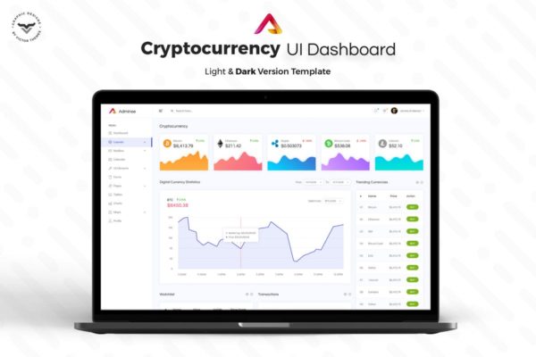 加密比特货币特别交易管理后台仪表盘UI设计套件模板素材 Cryptocurrency Admin Dashboard UI Kit