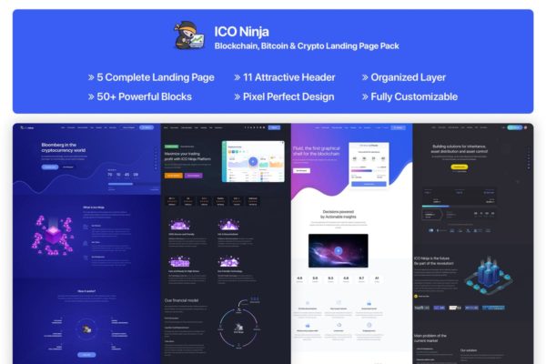 区块链/加密货币/比特币概念插画创意着陆页UI设计模板素材合集 Blockchain, Crypto & Bitcoin Landing Page Pack