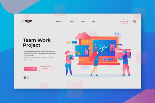 团队协作概念插画着陆页设计模板素材 Team Work Project