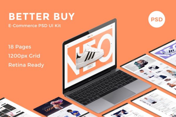 现代化电商网站设计UI设计套件模板素材 Better Buy – E-Commerce PSD UI Kit