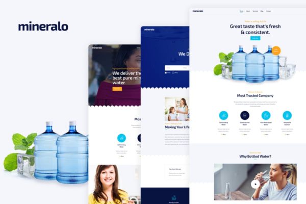 桶装水配送业务网站设计PSD分层设计模板素材 Mineralo – Bottled Water Delivery Service PSD