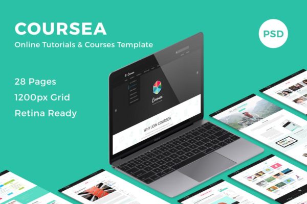 在线教育＆线上培训网站PSD分层设计模板素材 Coursea – Online Tutorials & Courses Template