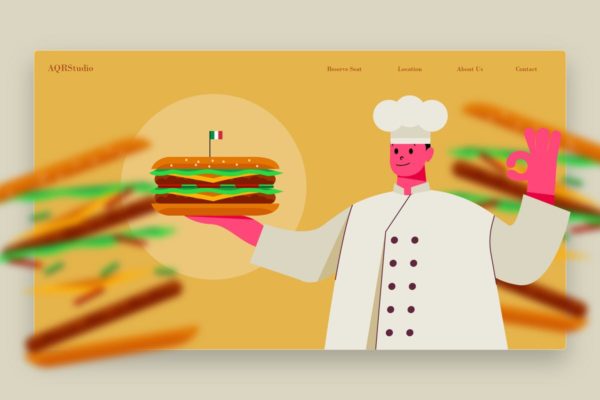 厨师美食主题概念插画网站Banner&落地页模板设计 Chef – Banner & Landing Page